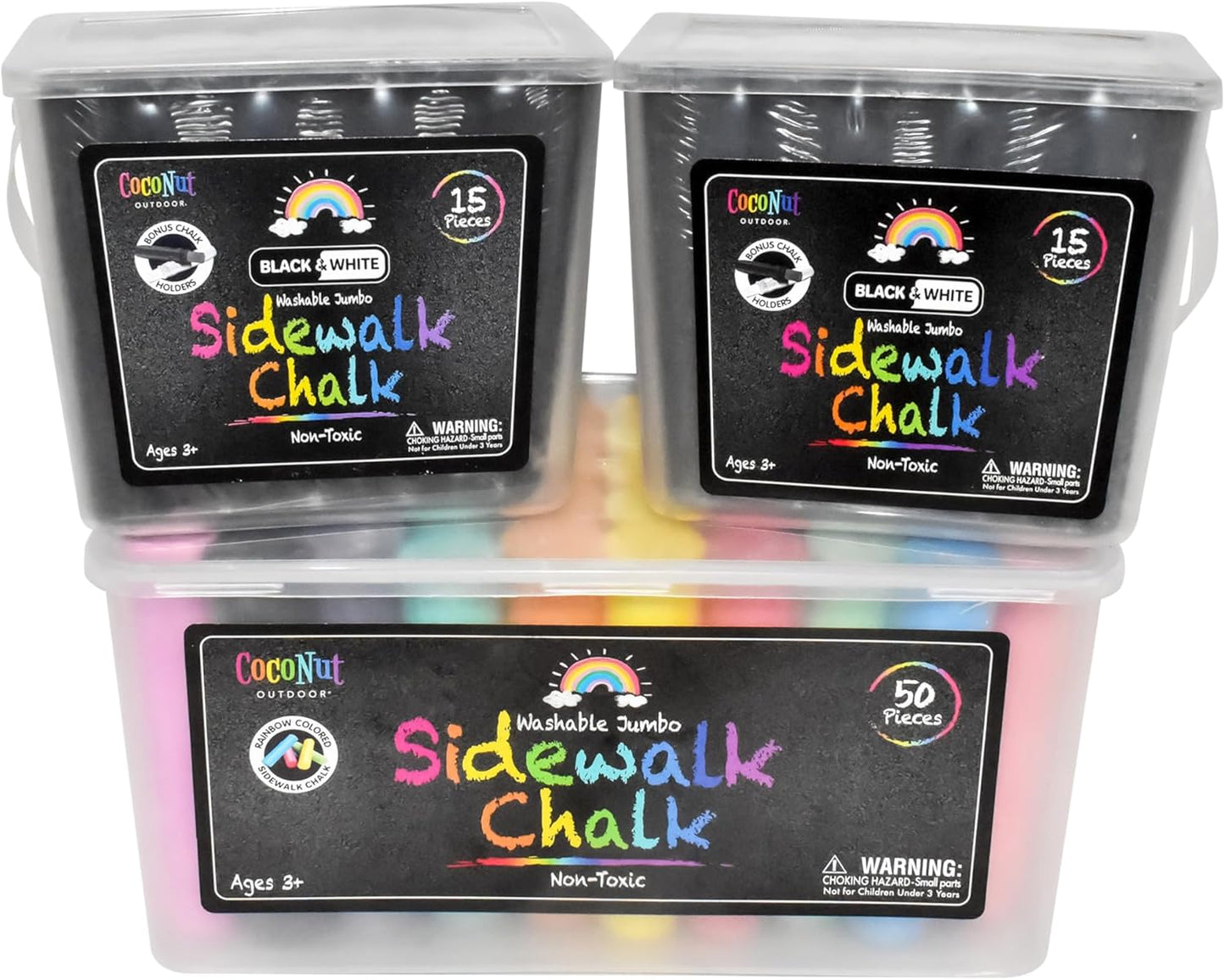 Jumbo Outdoor Sidewalk Chalk - 50pc Bucket & 2 x 15pc Black & White