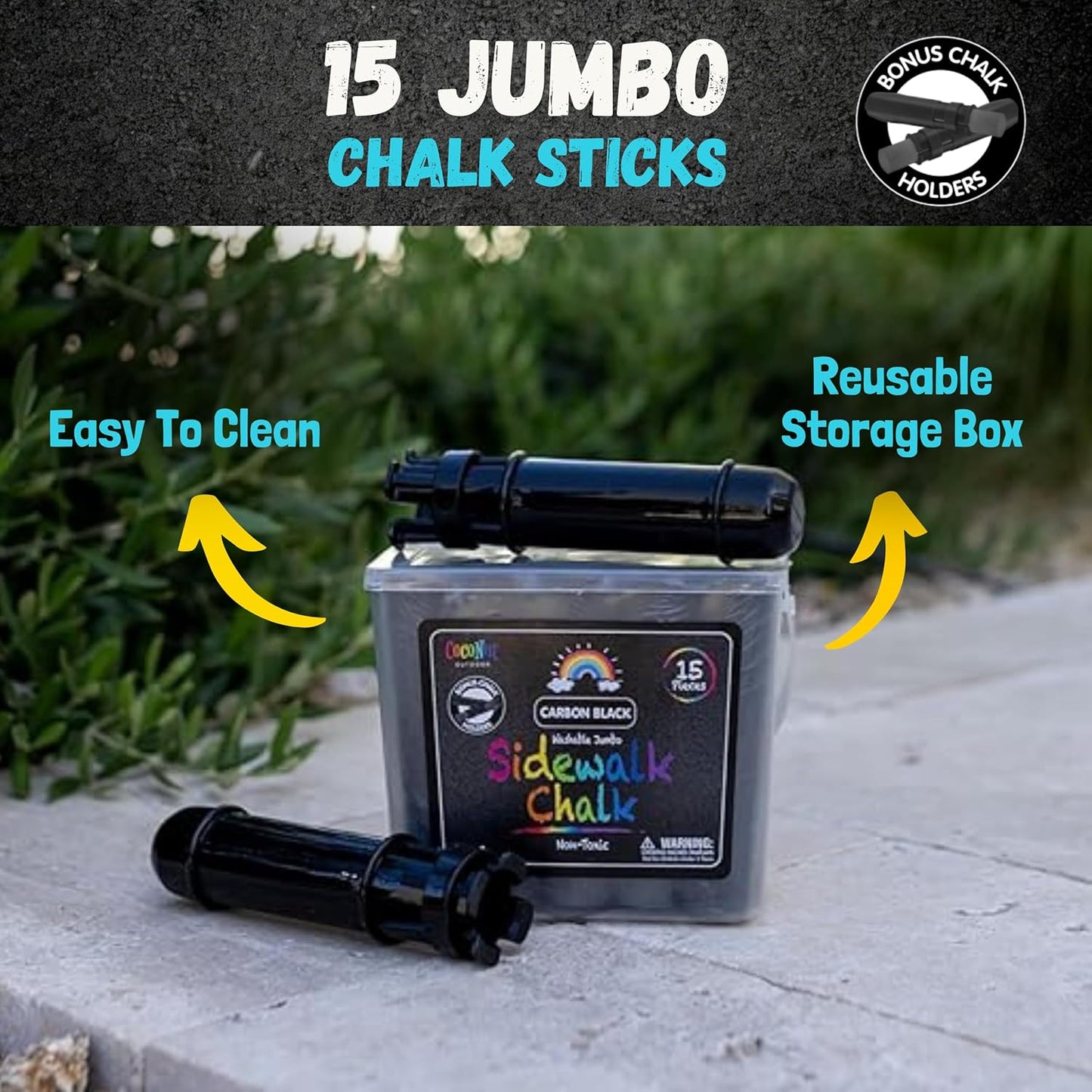 Jumbo Outdoor Sidewalk Chalk - 15pc Carbon Black - 2pk