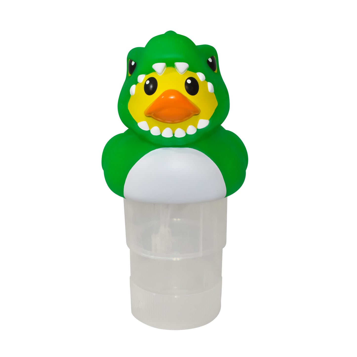 Rubber Duckie with Dinosaur Costume Solar Power LED 3” Pool Chlorinator – Large Capacity Floating Chemical Dispenser – UV-Resistant ABS Plastic