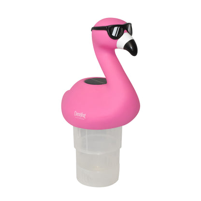Flamingo with Shades Solar Power LED 3” Pool Chlorinator – Large Capacity Floating Chemical Dispenser – UV-Resistant ABS Plastic
