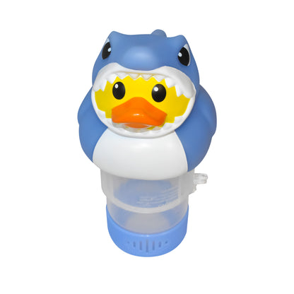Rubber Duckie with Shark Costume Solar Power LED 3” Pool Chlorinator – Large Capacity Floating Chemical Dispenser – UV-Resistant ABS Plastic