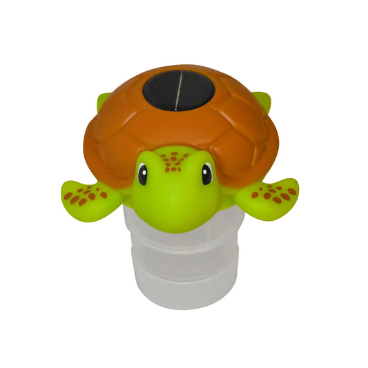 Sea Turtle Solar Power LED 3” Pool Chlorinator – Heavy-Duty Floating Chemical Dispenser – UV-Resistant ABS Plastic