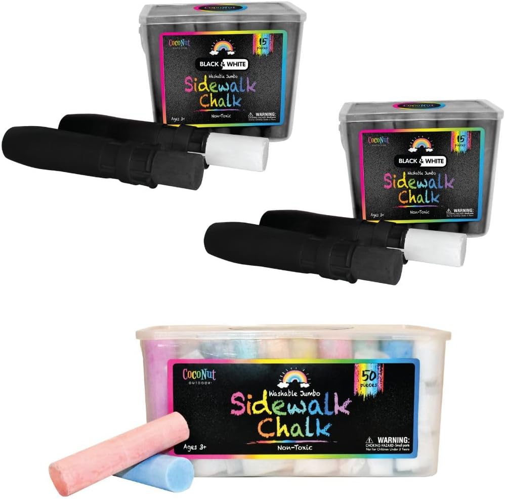 Jumbo Outdoor Sidewalk Chalk - 50pc Bucket & 2 x 15pc Black & White