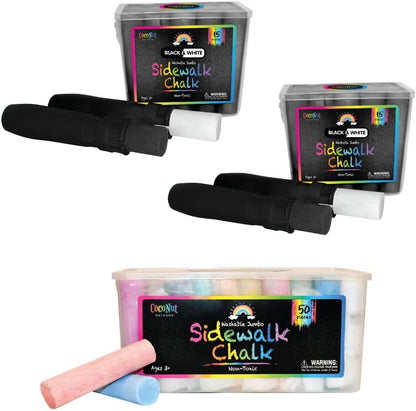 Jumbo Outdoor Sidewalk Chalk - 50pc Bucket & 2 x 15pc Black & White