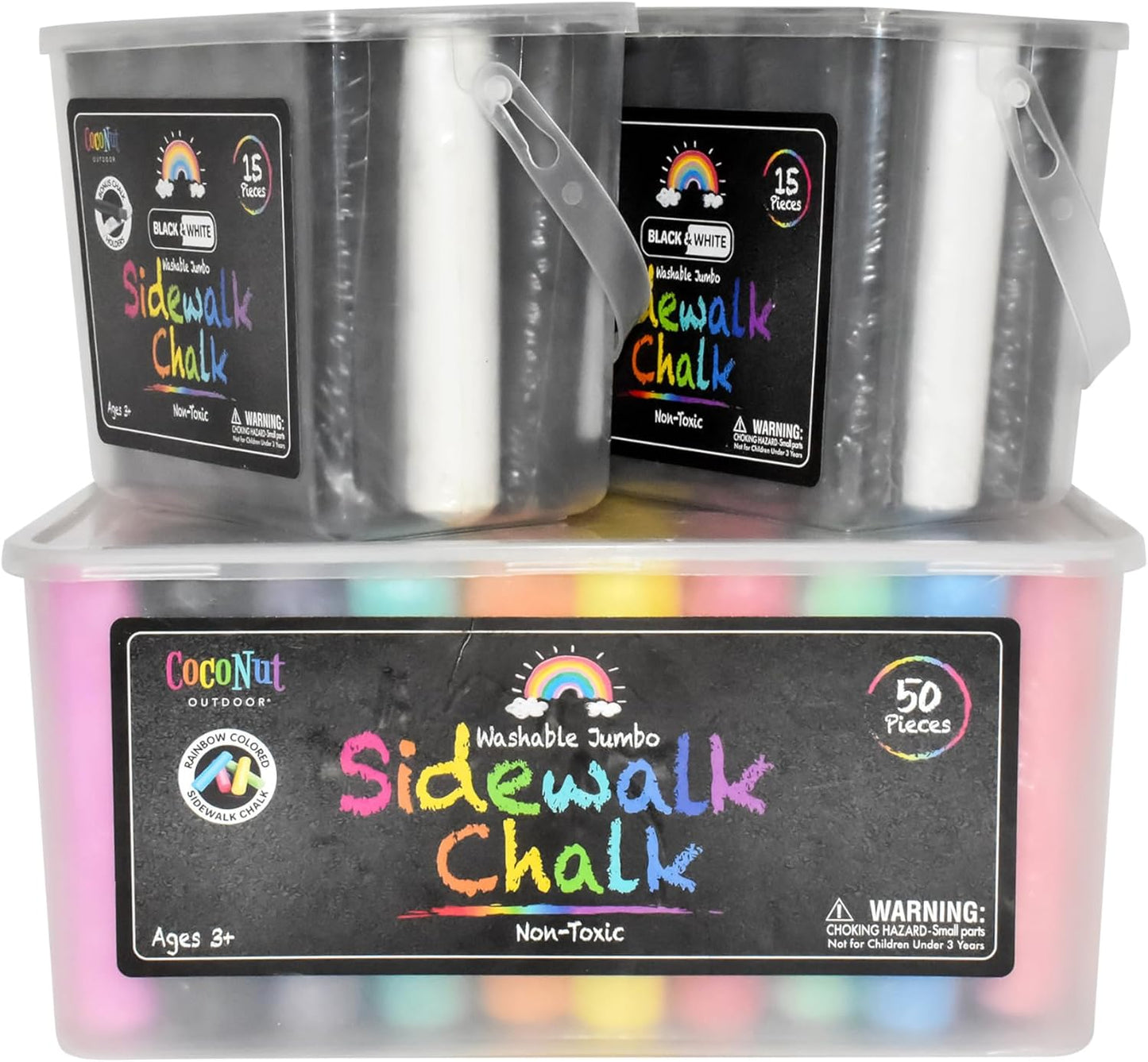 Jumbo Outdoor Sidewalk Chalk - 50pc Bucket & 2 x 15pc Black & White