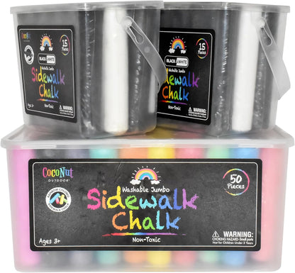 Jumbo Outdoor Sidewalk Chalk - 50pc Bucket & 2 x 15pc Black & White