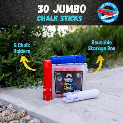 Jumbo Outdoor Sidewalk Chalk - 15pc Red, White & Blue - 2pk