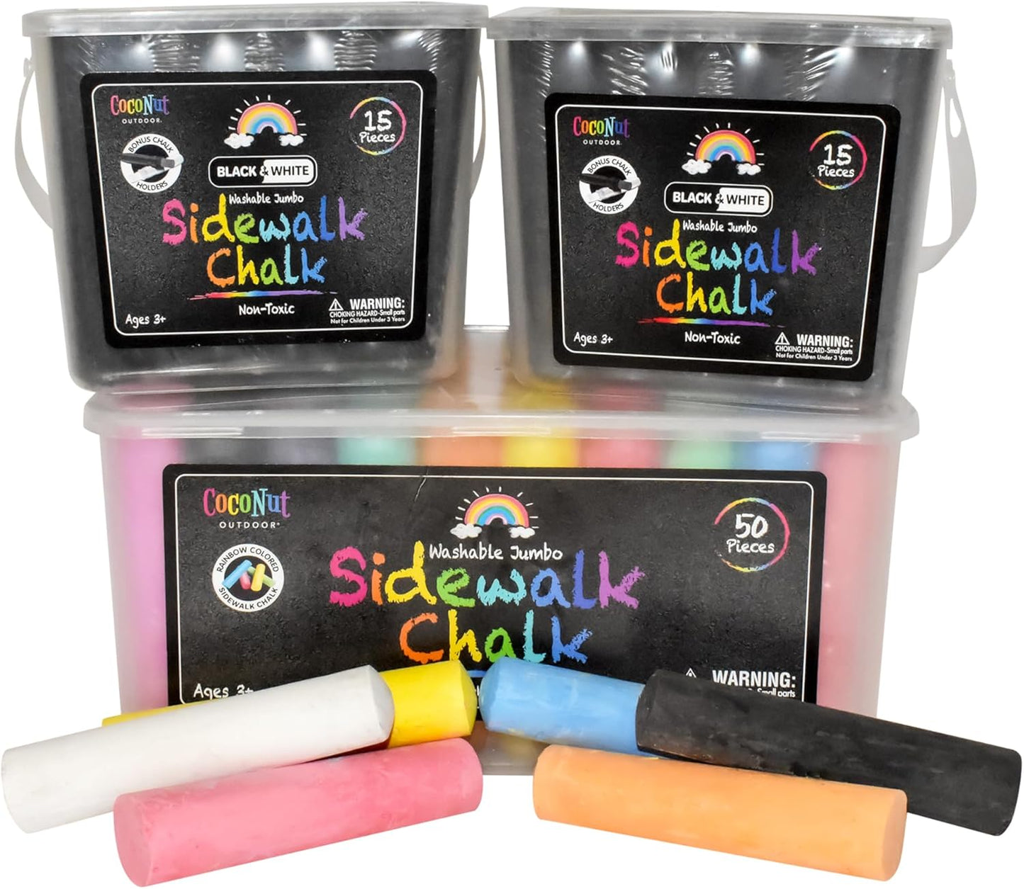 Jumbo Outdoor Sidewalk Chalk - 50pc Bucket & 2 x 15pc Black & White