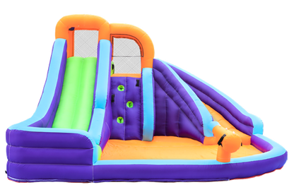 Double Slide Water Park with Climbing Wall & Water Cannon