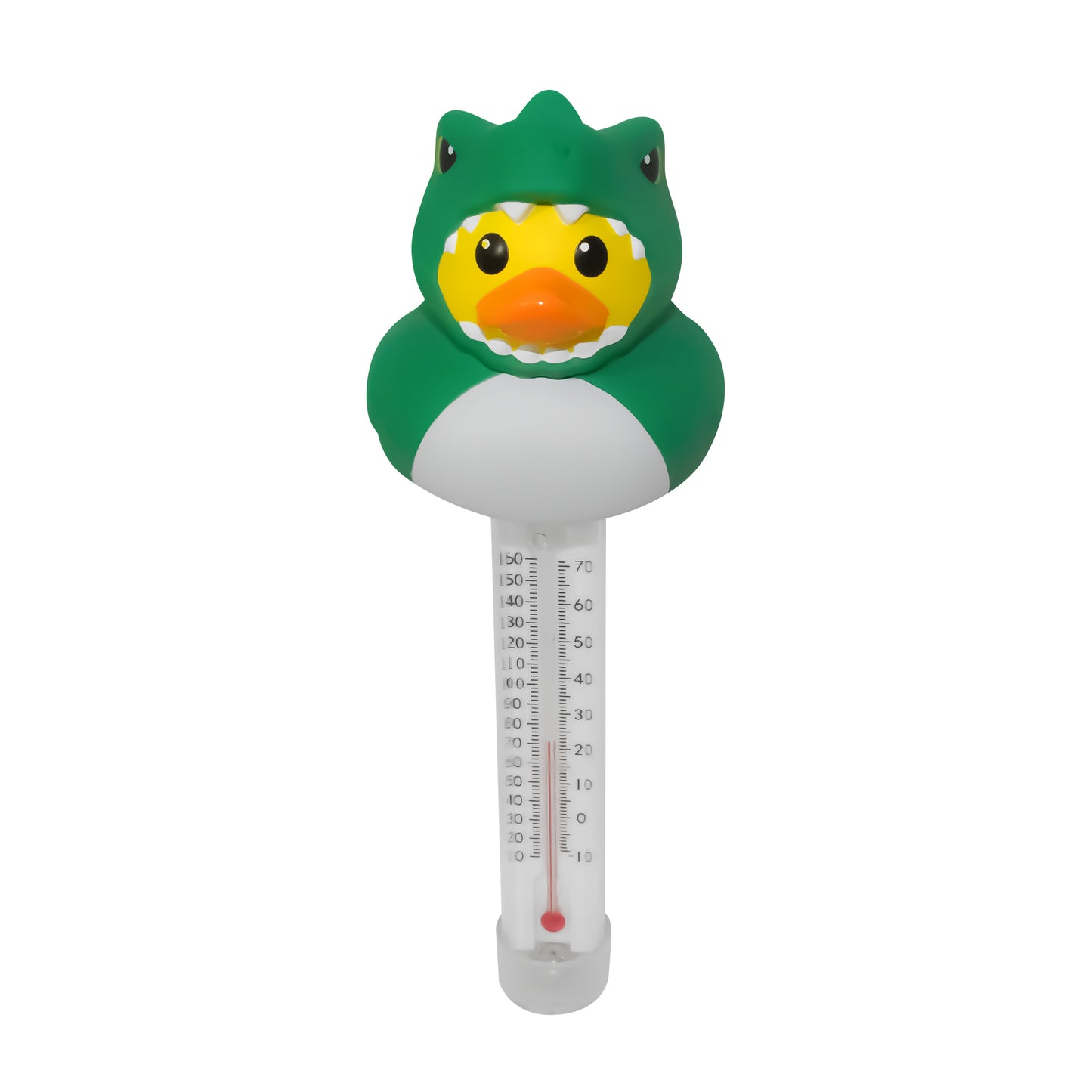 Rubber Duckie with Dinosaur Costume Floating Pool Thermometer – Accurate °F/°C Water Temperature Gauge for Pools & Hot Tubs – Durable Fade-Resistant Design