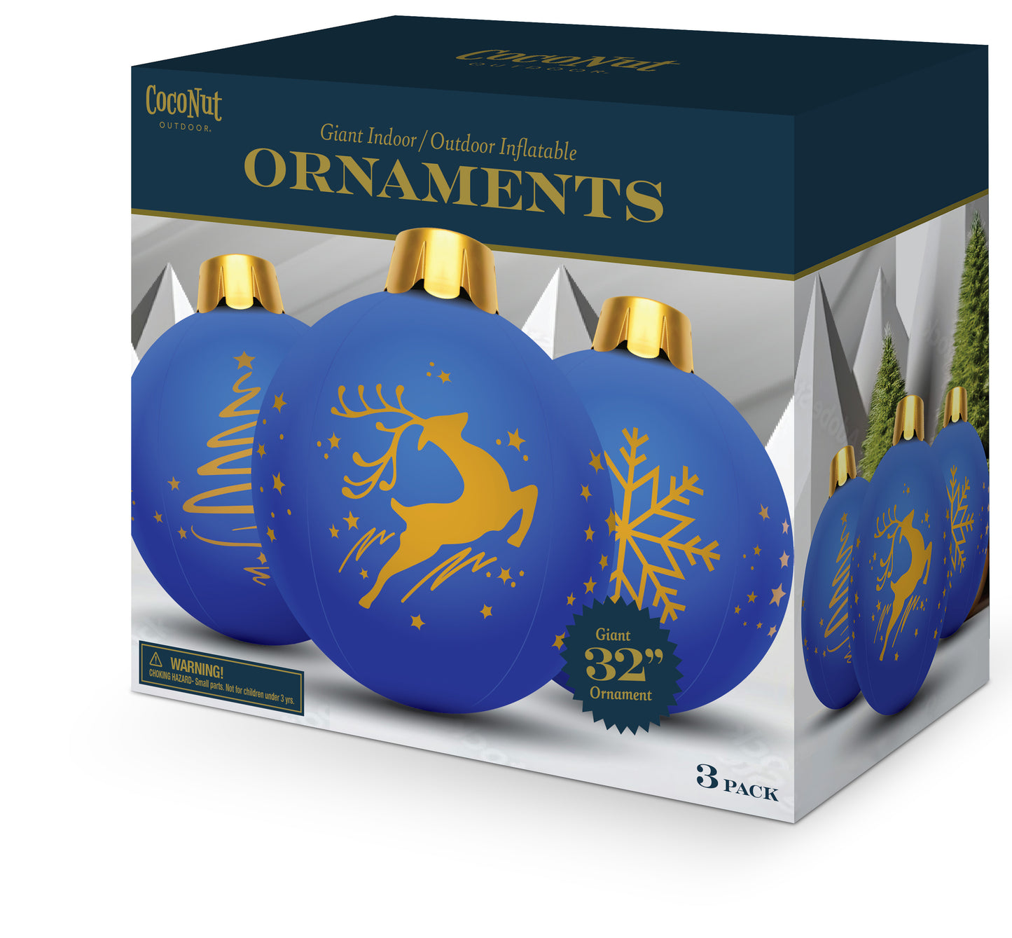 32" Inflatable Holiday Ornament - Blue 3 Pack