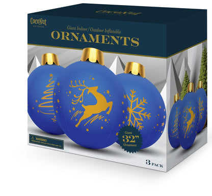32" Inflatable Holiday Ornament - Blue 3 Pack
