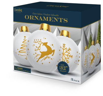 32" Inflatable Holiday Ornament - White 3 Pack