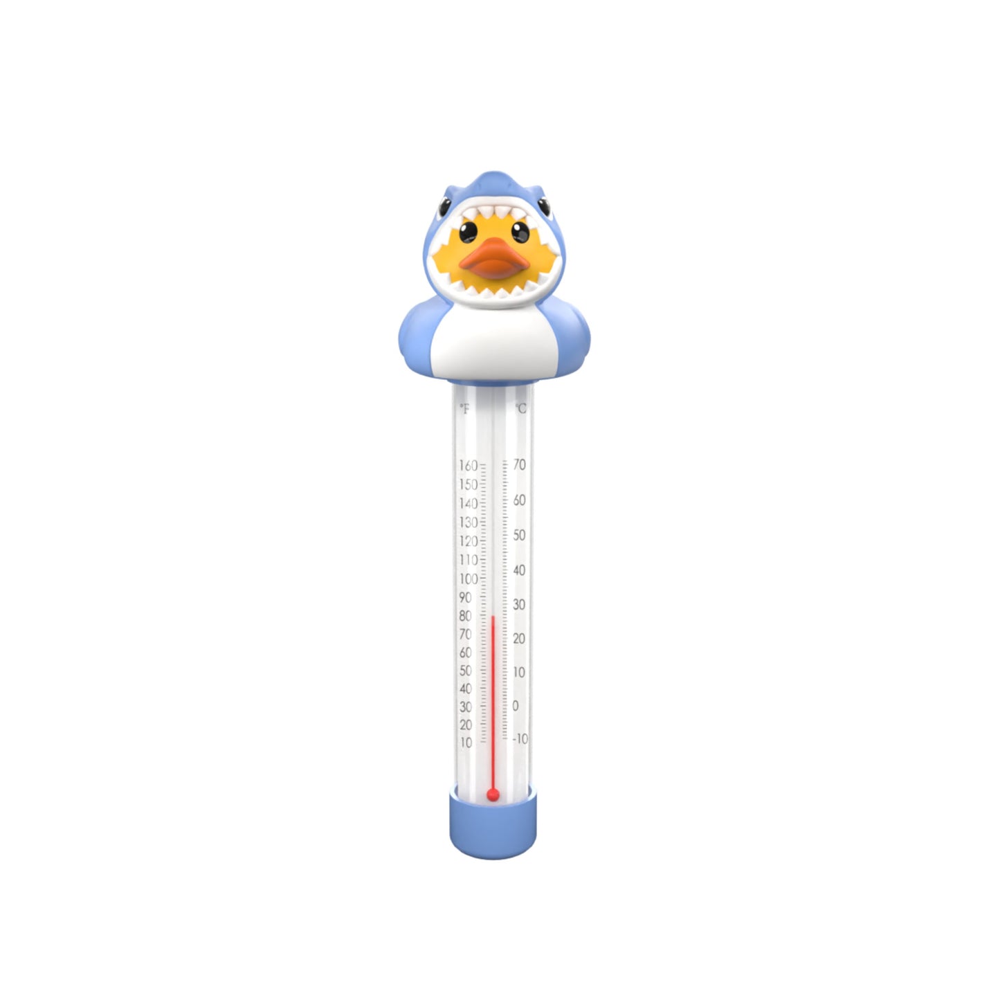Rubber Duckie with Shark Costume Floating Pool Thermometer – Accurate °F/°C Water Temperature Gauge for Pools & Hot Tubs – Durable Fade-Resistant Design