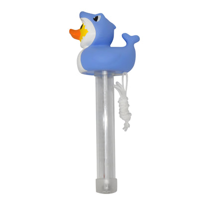 Rubber Duckie with Shark Costume Floating Pool Thermometer – Accurate °F/°C Water Temperature Gauge for Pools & Hot Tubs – Durable Fade-Resistant Design