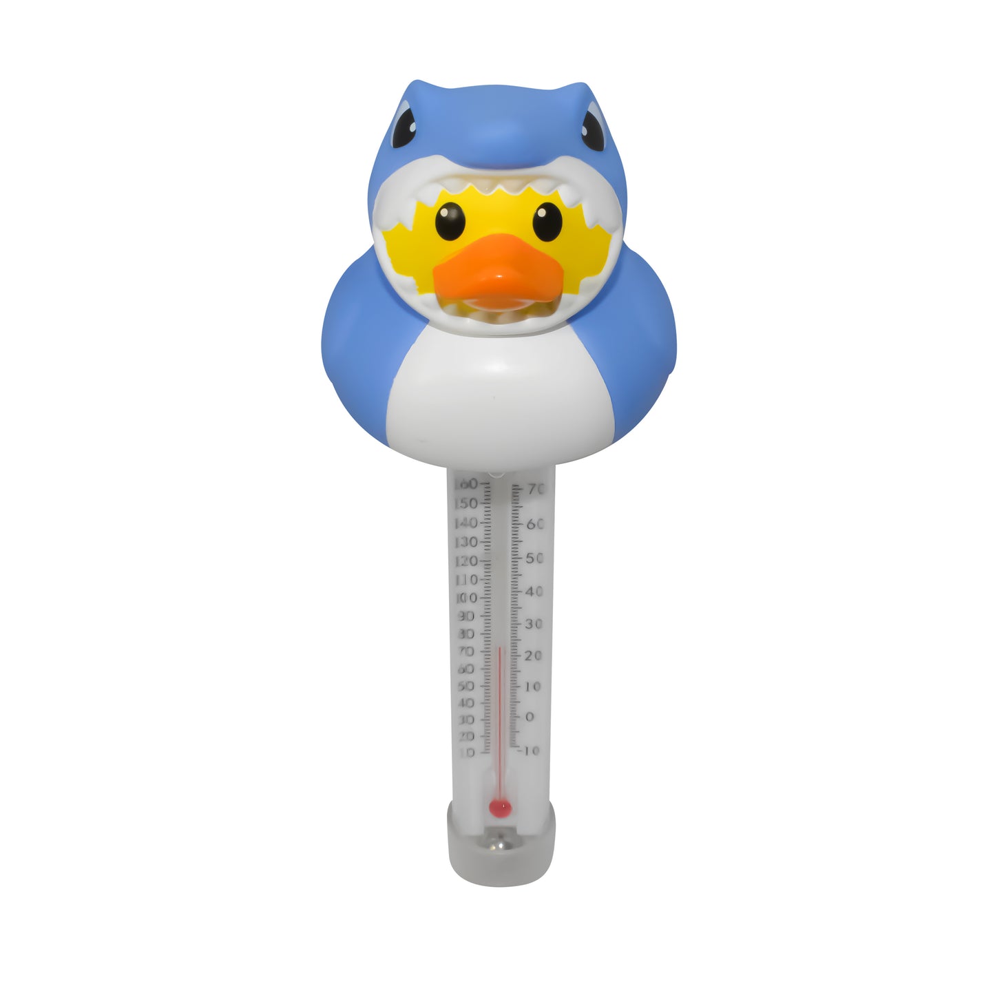 Rubber Duckie with Shark Costume Floating Pool Thermometer – Accurate °F/°C Water Temperature Gauge for Pools & Hot Tubs – Durable Fade-Resistant Design