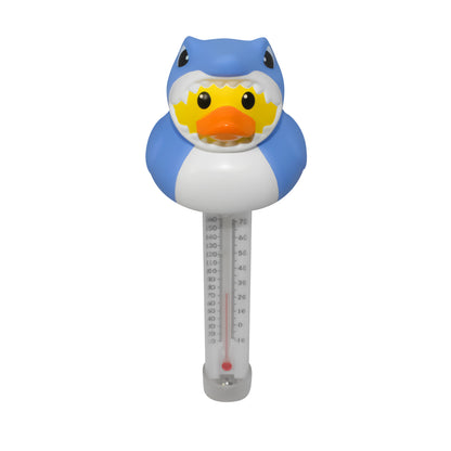 Rubber Duckie with Shark Costume Floating Pool Thermometer – Accurate °F/°C Water Temperature Gauge for Pools & Hot Tubs – Durable Fade-Resistant Design